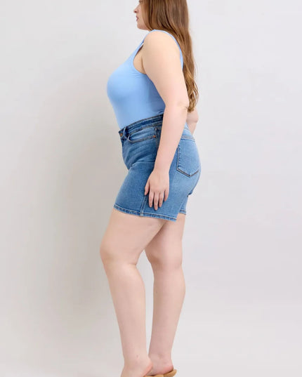 Judy Blue Full Size 2 Button Denim Shorts with Pockets Plus Size - THE AMERICAN BLUE