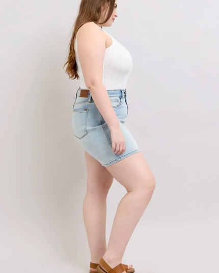 Judy Blue Full Size 2 Button Denim Shorts with Pockets Plus Size - THE AMERICAN BLUE