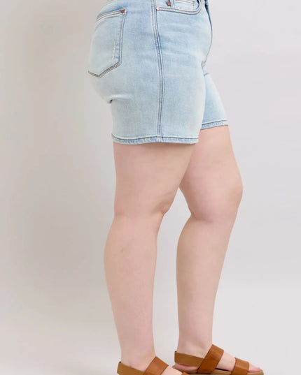 Judy Blue Full Size 2 Button Denim Shorts with Pockets Plus Size - THE AMERICAN BLUE