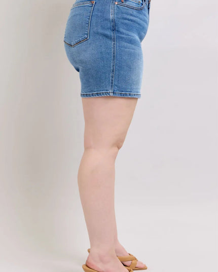 Judy Blue Full Size 2 Button Denim Shorts with Pockets Plus Size - THE AMERICAN BLUE