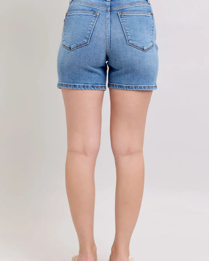 Judy Blue Full Size 2 Button Denim Shorts with Pockets Plus Size - THE AMERICAN BLUE