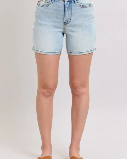 Judy Blue Full Size 2 Button Denim Shorts with Pockets Plus Size - THE AMERICAN BLUE
