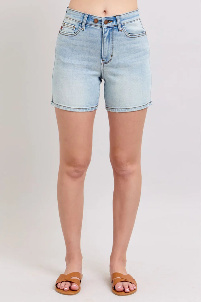 Judy Blue Full Size 2 Button Denim Shorts with Pockets Plus Size - THE AMERICAN BLUE