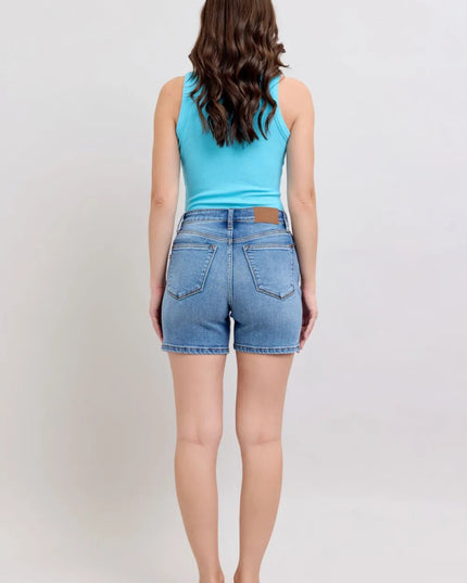 Judy Blue Full Size 2 Button Denim Shorts with Pockets Plus Size - THE AMERICAN BLUE
