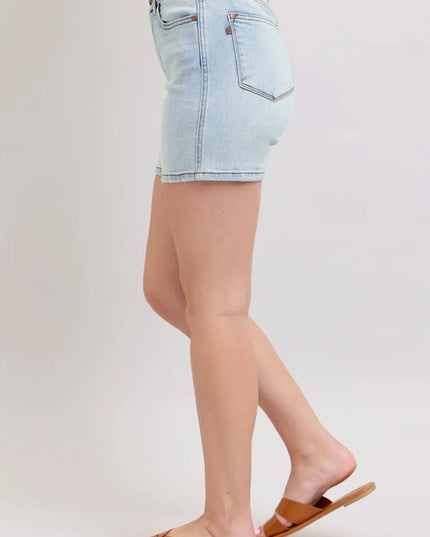 Judy Blue Full Size 2 Button Denim Shorts with Pockets Plus Size - THE AMERICAN BLUE