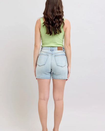 Judy Blue Full Size 2 Button Denim Shorts with Pockets Plus Size - THE AMERICAN BLUE