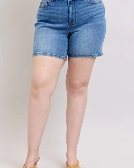 Judy Blue Full Size 2 Button Denim Shorts with Pockets Plus Size - THE AMERICAN BLUE