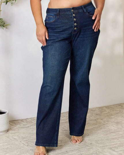 Judy Blue Full Size Button - Fly Straight Jeans - THE AMERICAN BLUE