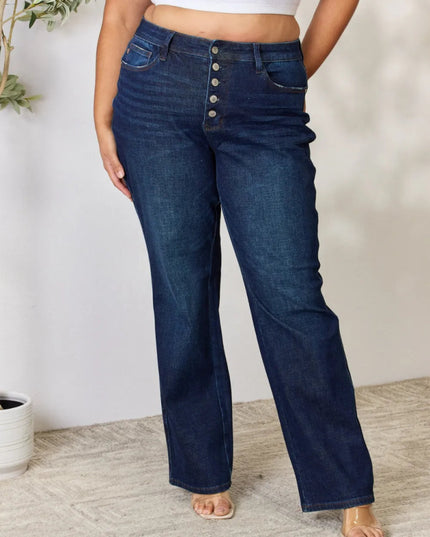 Judy Blue Full Size Button - Fly Straight Jeans - THE AMERICAN BLUE