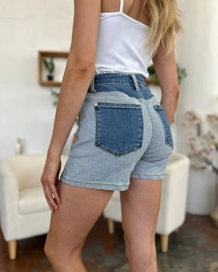 Judy Blue Full Size Color Block Denim Shorts - THE AMERICAN BLUE