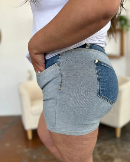 Judy Blue Full Size Color Block Denim Shorts - THE AMERICAN BLUE