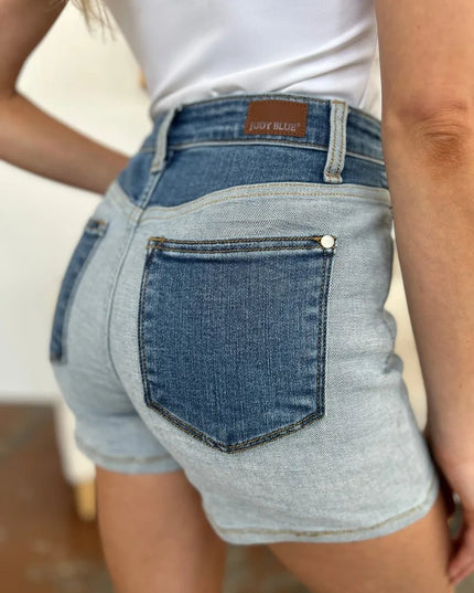 Judy Blue Full Size Color Block Denim Shorts - THE AMERICAN BLUE