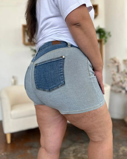 Judy Blue Full Size Color Block Denim Shorts - THE AMERICAN BLUE