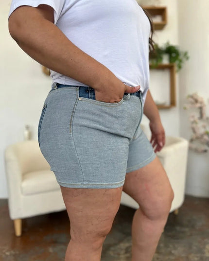 Judy Blue Full Size Color Block Denim Shorts - THE AMERICAN BLUE