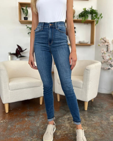 Judy Blue Full Size Cuffed Hem Skinny Jeans - THE AMERICAN BLUE