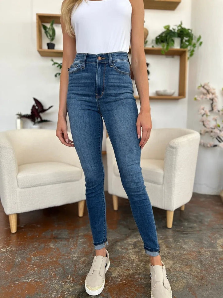 Judy Blue Full Size Cuffed Hem Skinny Jeans - THE AMERICAN BLUE