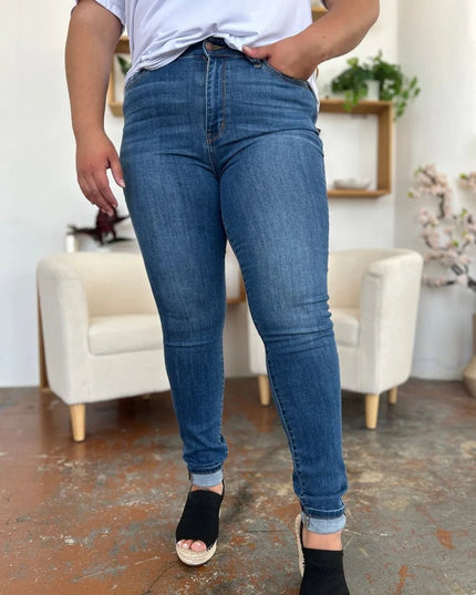 Judy Blue Full Size Cuffed Hem Skinny Jeans - THE AMERICAN BLUE