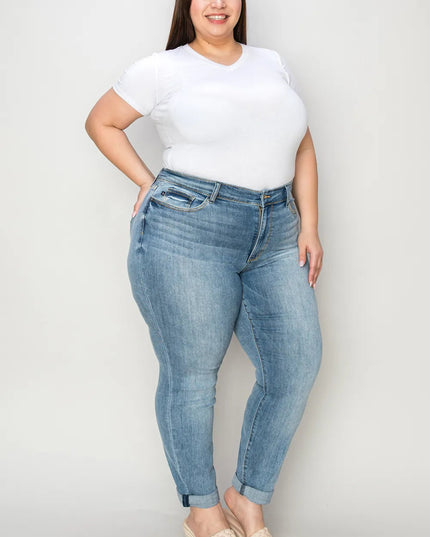Judy Blue Full Size Cuffed Hem Slim Jeans - THE AMERICAN BLUE