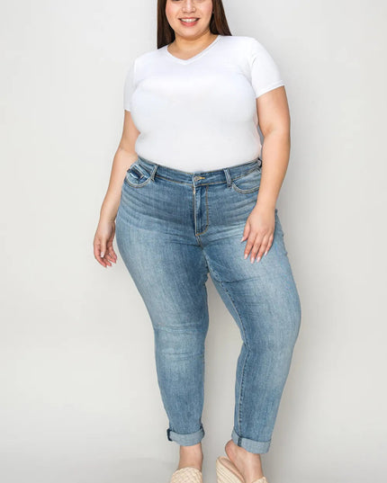 Judy Blue Full Size Cuffed Hem Slim Jeans - THE AMERICAN BLUE