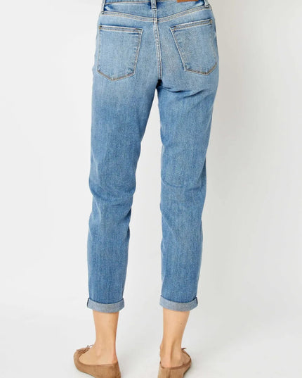 Judy Blue Full Size Cuffed Hem Slim Jeans - THE AMERICAN BLUE