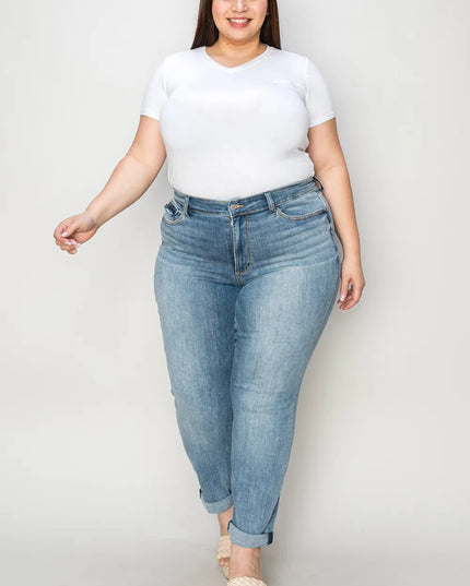 Judy Blue Full Size Cuffed Hem Slim Jeans - THE AMERICAN BLUE