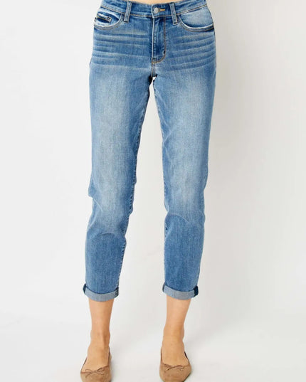 Judy Blue Full Size Cuffed Hem Slim Jeans - THE AMERICAN BLUE