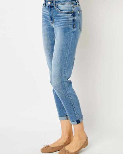 Judy Blue Full Size Cuffed Hem Slim Jeans - THE AMERICAN BLUE