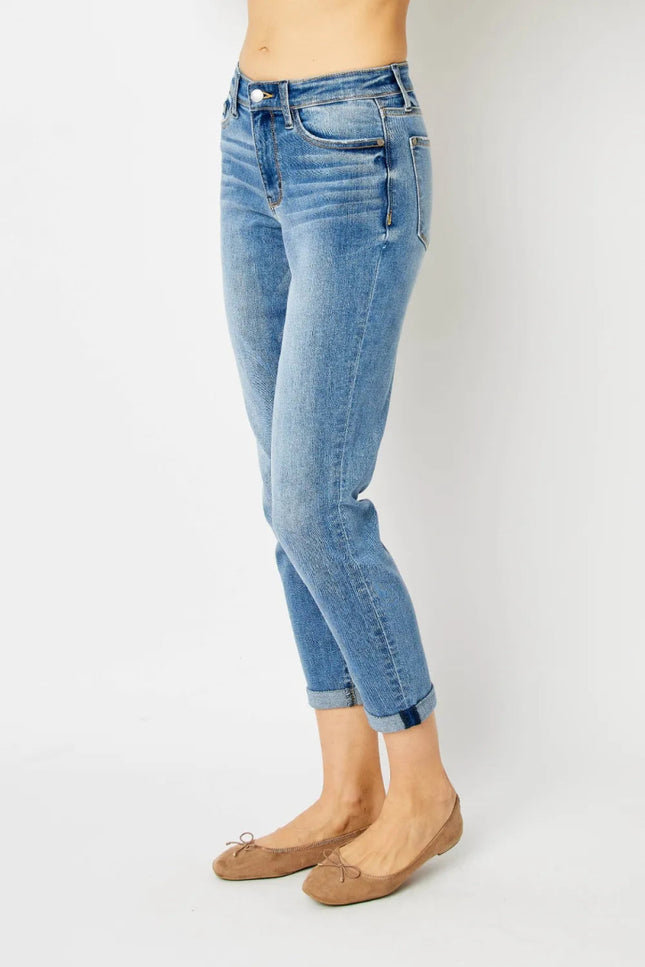 Judy Blue Full Size Cuffed Hem Slim Jeans - THE AMERICAN BLUE