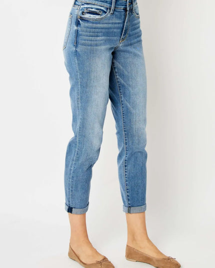 Judy Blue Full Size Cuffed Hem Slim Jeans - THE AMERICAN BLUE
