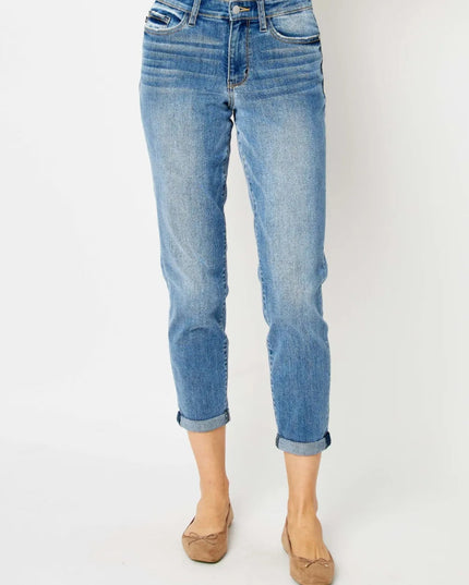 Judy Blue Full Size Cuffed Hem Slim Jeans - THE AMERICAN BLUE