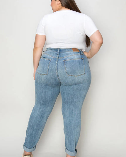 Judy Blue Full Size Cuffed Hem Slim Jeans - THE AMERICAN BLUE