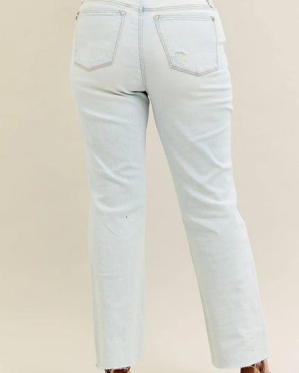 Judy Blue Full Size Destroy & Fray Hem Bootcut Jeans Plus Size - THE AMERICAN BLUE