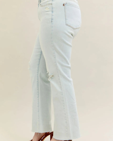 Judy Blue Full Size Destroy & Fray Hem Bootcut Jeans Plus Size - THE AMERICAN BLUE