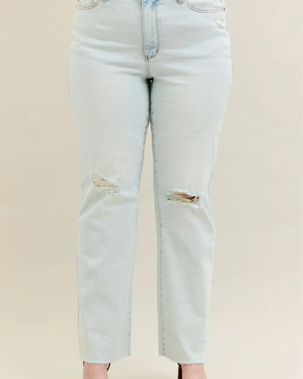 Judy Blue Full Size Destroy & Fray Hem Bootcut Jeans Plus Size - THE AMERICAN BLUE