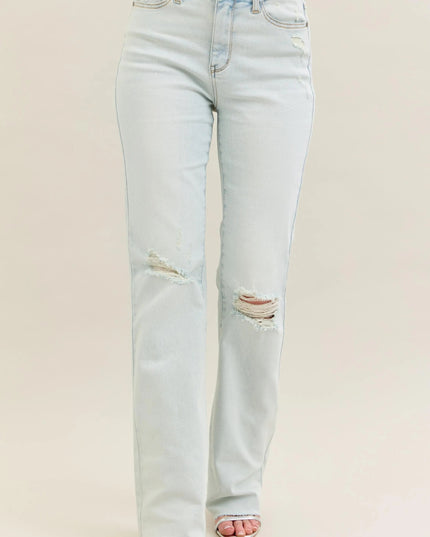 Judy Blue Full Size Destroy & Fray Hem Bootcut Jeans Plus Size - THE AMERICAN BLUE
