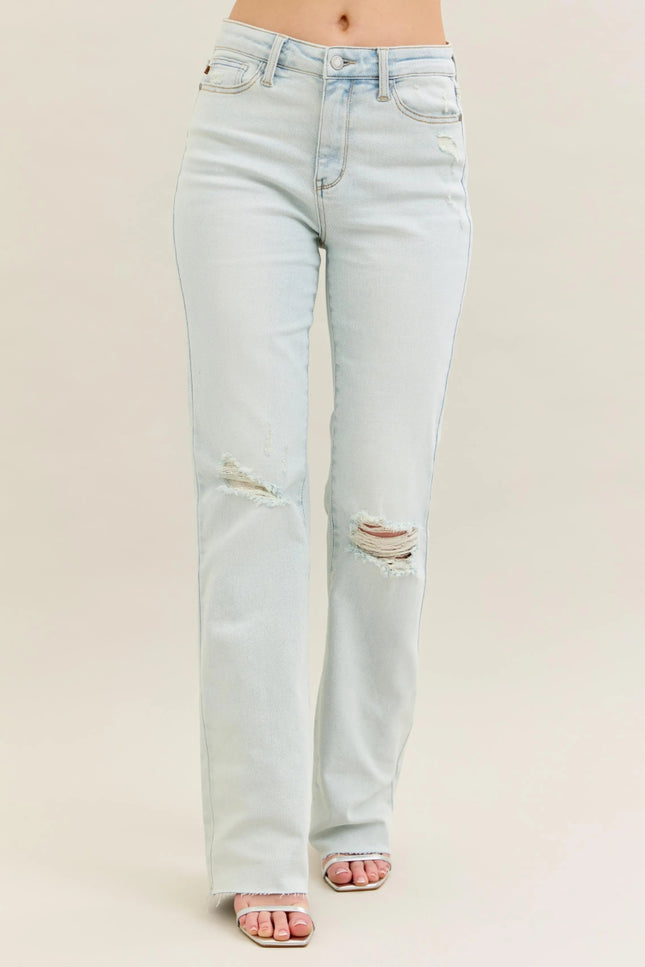 Judy Blue Full Size Destroy & Fray Hem Bootcut Jeans Plus Size - THE AMERICAN BLUE