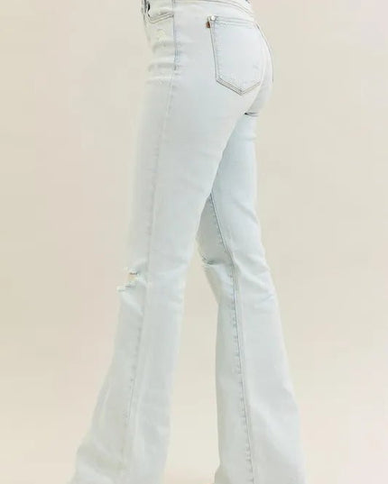 Judy Blue Full Size Destroy & Fray Hem Bootcut Jeans Plus Size - THE AMERICAN BLUE