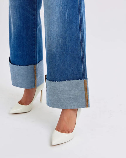 Judy Blue Full Size Distressed High Waist Wide Leg Jeans - THE AMERICAN BLUE