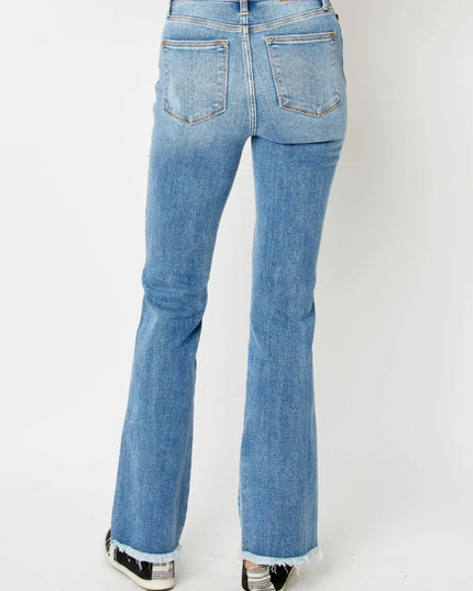 Judy Blue Full Size Distressed Raw Hem Bootcut Jeans - THE AMERICAN BLUE