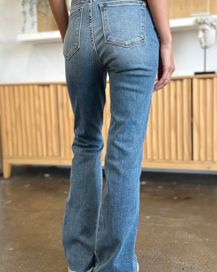 Judy Blue Full Size Distressed Raw Hem Bootcut Jeans - THE AMERICAN BLUE
