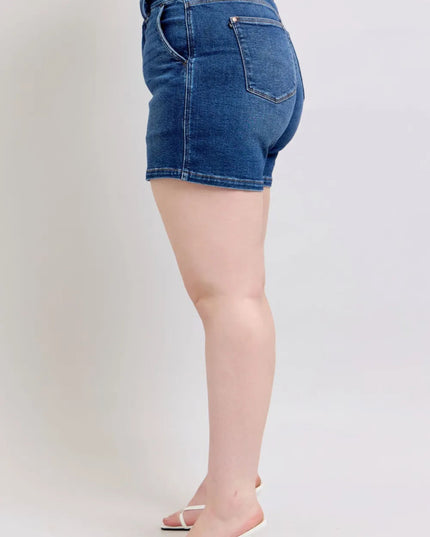 Judy Blue Full Size Double Button Waistband Denim Shorts Plus Size - THE AMERICAN BLUE