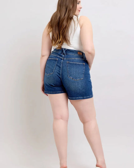 Judy Blue Full Size Double Button Waistband Denim Shorts Plus Size - THE AMERICAN BLUE
