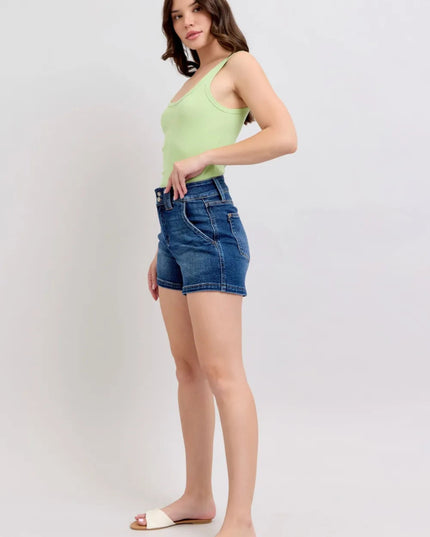 Judy Blue Full Size Double Button Waistband Denim Shorts Plus Size - THE AMERICAN BLUE