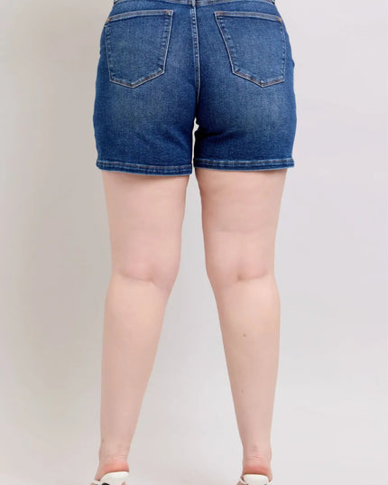 Judy Blue Full Size Double Button Waistband Denim Shorts Plus Size - THE AMERICAN BLUE