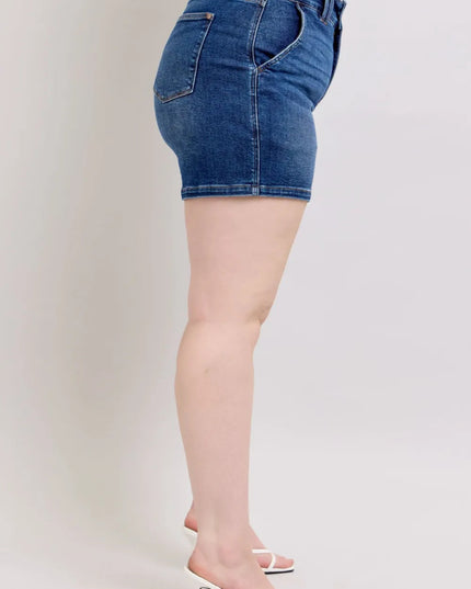 Judy Blue Full Size Double Button Waistband Denim Shorts Plus Size - THE AMERICAN BLUE