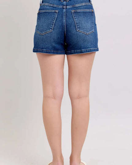 Judy Blue Full Size Double Button Waistband Denim Shorts Plus Size - THE AMERICAN BLUE