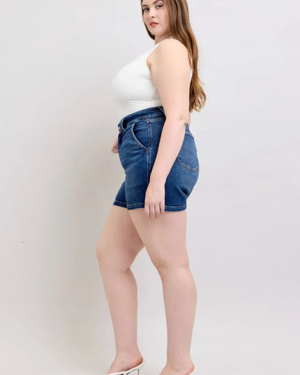Judy Blue Full Size Double Button Waistband Denim Shorts Plus Size - THE AMERICAN BLUE