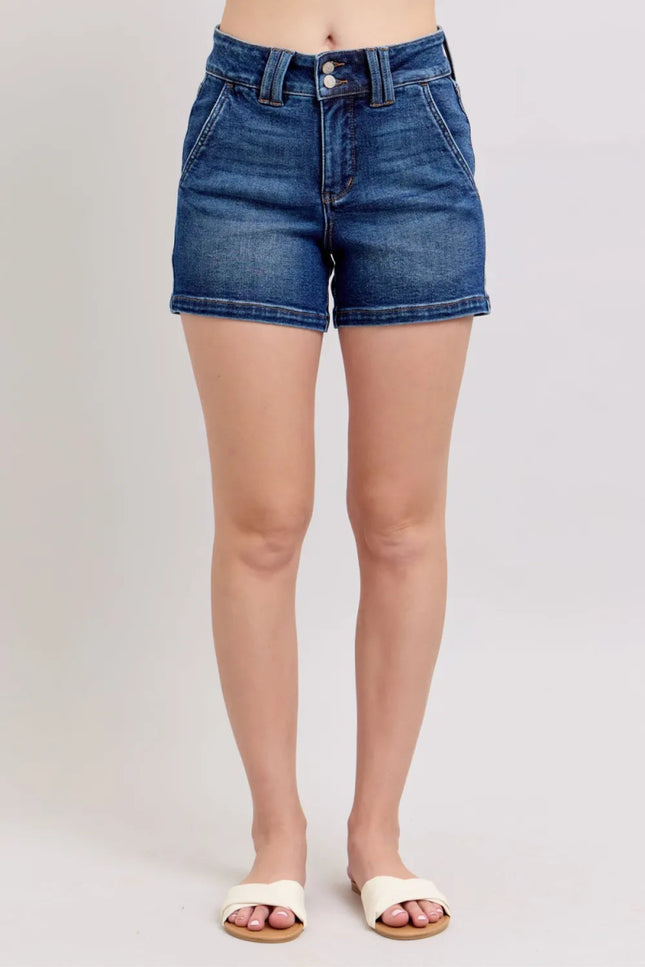 Judy Blue Full Size Double Button Waistband Denim Shorts Plus Size - THE AMERICAN BLUE