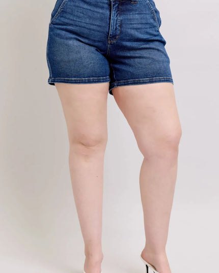 Judy Blue Full Size Double Button Waistband Denim Shorts Plus Size - THE AMERICAN BLUE
