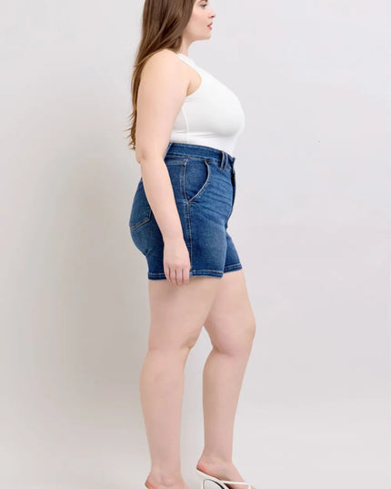 Judy Blue Full Size Double Button Waistband Denim Shorts Plus Size - THE AMERICAN BLUE